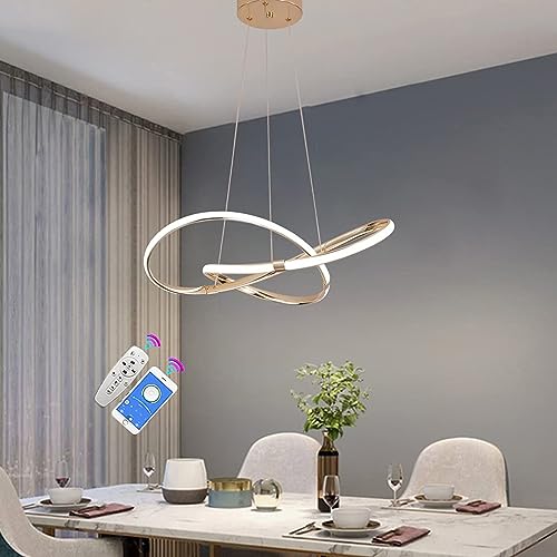 LED Pendelleuchte Esszimmer Hängelampe Modern Dimmbar 24W Esszimmerlampe mit Fernbedienung Kronleuchter Höhenverstellbar Hängeleuchte für Schlafzimmer Küchen Wohnzimmer Deckenlampe vergoldet, L54cm von Cblbser
