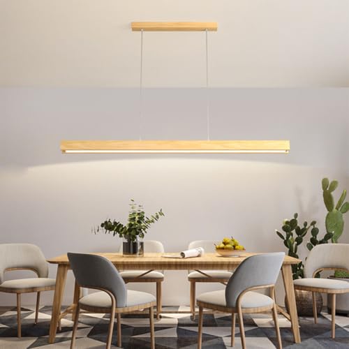 LED Pendelleuchte Holz Esstisch Esszimmer Lampen Dimmbar Hängelampe Moderne Linear Design Wohnzimmer Küche Esszimmerlampe Hängend Leuchte mit Fernbedienung Kronleuchter Hängend Lampe (A, L150cm) von Cblbser