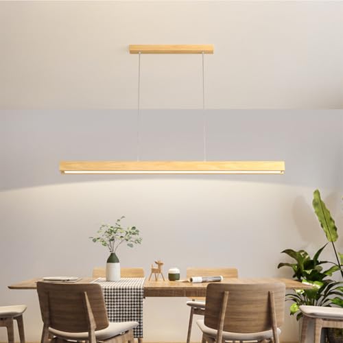 LED Pendelleuchte Holz Esstisch Esszimmer Lampen Dimmbar Hängelampe Moderne Linear Design Wohnzimmer Küche Esszimmerlampe Hängend Leuchte mit Fernbedienung Kronleuchter Hängend Lampe (A, L60cm) von Cblbser