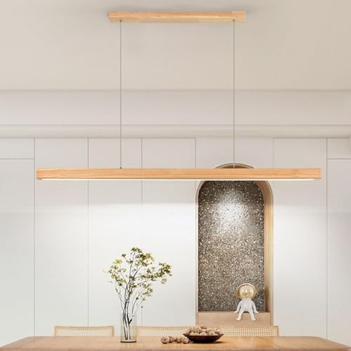 LED Pendelleuchte Holz Esstisch Esszimmer Lampen Dimmbar Hängelampe Moderne Linear Design Wohnzimmer Küche Esszimmerlampe Hängend Leuchte mit Fernbedienung Kronleuchter Hängend Lampe (A, L60cm) von Cblbser