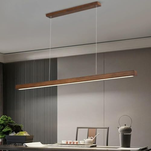 LED Pendelleuchte Holz Esstisch Esszimmer Lampen Dimmbar Hängelampe Moderne Linear Design Wohnzimmer Küche Esszimmerlampe Hängend Leuchte mit Fernbedienung Kronleuchter Hängend Lampe (Braun, L60cm) von Cblbser