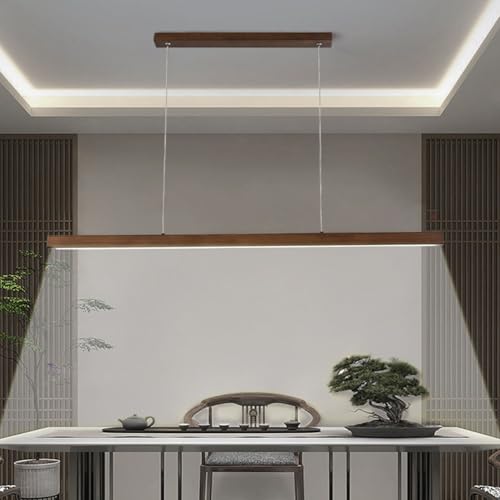 LED Pendelleuchte Holz Esstisch Esszimmer Lampen Dimmbar Hängelampe Moderne Linear Design Wohnzimmer Küche Esszimmerlampe Hängend Leuchte mit Fernbedienung Kronleuchter Hängend Lampe (Braun, L100cm) LED Pendelleuchte Holz Esstisch Esszimmer Lampen Dimmbar Hängelampe Moderne Linear Design Wohnzimmer Küche Esszimmerlampe Hängend Leuchte mit Fernbedienung Kronleuchter Hängend Lampe (Braun, L100cm) von Cblbser