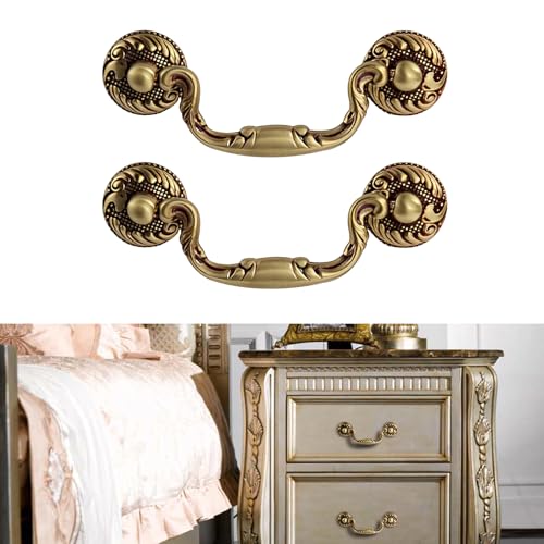 CcHhyyt 2 Stück Vintage Messing Griff Antiker Schrankgriff Messinggriff für Küche Schrank Schublade Kommode Vintage Eisenwaren Retrogriffe aus reinem Messing Metal Möbelgriff (2, Rot, 76mm) von CcHhyyt