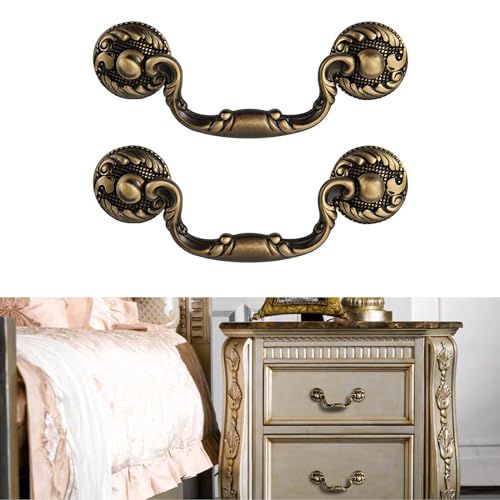 CcHhyyt 2 Stück Vintage Messing Griff Antiker Schrankgriff Messinggriff für Küche Schrank Schublade Kommode Vintage Eisenwaren Retrogriffe aus reinem Messing Metal Möbelgriff (2, Schwarz, 76mm) von CcHhyyt