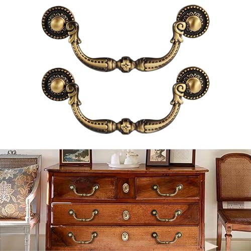 CcHhyyt 2 Stück Vintage Messing Griff Antiker Schrankgriff Messinggriff für Küche Schrank Schublade Kommode Vintage Eisenwaren Retrogriffe aus reinem Messing Metal Möbelgriff (2, Schwarz, 96mm) von CcHhyyt