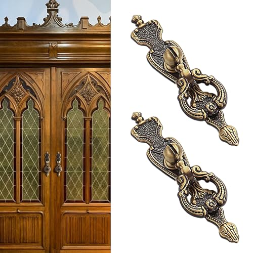 CcHhyyt 2 Stück Vintage Messing Türgriff Antiker Schrankgriff Messinggriff für Kleiderschrank Schublade Kommode Retrogriffe Schubladenknöpfe Möbelgriff aus reinem Messing (2, Schwarz, 118mm) von CcHhyyt