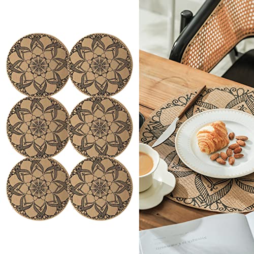 CcHhyyt 6 Stück Boho Runde Tischsets für Esstisch Waschbar Hitzebeständig PVC Tischsets Outdoor Tischsets Jute Retro Tischdekoration Vintage Coffee Bar Matte Wasserdicht Essmatte Bohemian Stil (A) von CcHhyyt