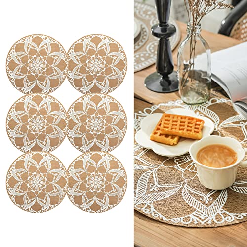 CcHhyyt 6 Stück Boho Runde Tischsets für Esstisch Waschbar Hitzebeständig PVC Tischsets Outdoor Tischsets Jute Retro Tischdekoration Vintage Coffee Bar Matte Wasserdicht Essmatte Bohemian Stil (B) von CcHhyyt