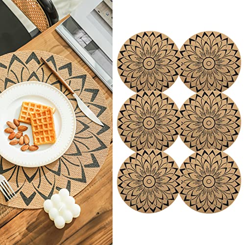 CcHhyyt 6 Stück Boho Runde Tischsets für Esstisch Waschbar Hitzebeständig PVC Tischsets Outdoor Tischsets Jute Retro Tischdekoration Vintage Coffee Bar Matte Wasserdicht Essmatte Bohemian Style (C) von CcHhyyt