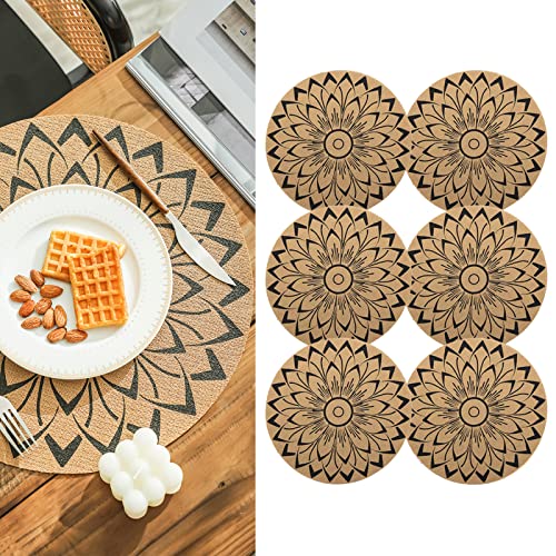 CcHhyyt Boho Runde Tischsets 6er Set für Esstisch - PVC, Jute, waschbar, hitzebeständig, Outdoor, Vintage, Bohemian, Wasserdicht von ZUANA
