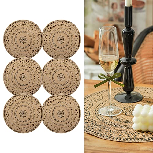 CcHhyyt 6er Set Boho Runde Tischsets - Waschbar, Hitzebeständig, PVC, Outdoor, Jute, Retro, Vintage, Wasserdicht, Böhmischer Stil Essmatten von ZUANA