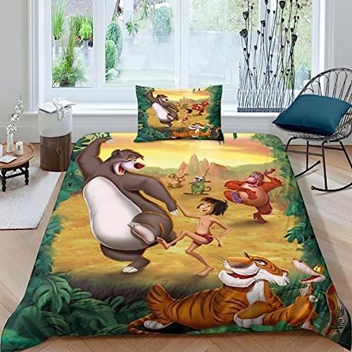 CcacHe Jungle Book Bettbezug-Set 3D Animation Bettwäsche Jungen Und Mädchen,Kinder Bettlaken,Bettwäsche-Sets 135 X 200cm+Kissenbezügen 80X80 (01,135x200+75x50x1) von CcacHe