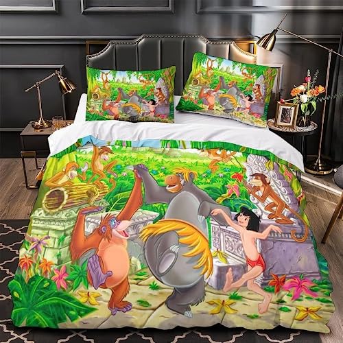 CcacHe Jungle Book Bettbezug-Set 3D Animation Bettwäsche Jungen Und Mädchen,Kinder Bettlaken,Bettwäsche-Sets 135 X 200cm+Kissenbezügen 80X80 (03,220x240+75x50x2) von CcacHe