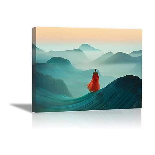 CcacHe Modern Landschaft abstrakt Bild Wohnzimmer Wandbild Kunstdruck, Türkis, Rot Bilder Schlafzimmer Deko Pictures Canvas Painting Wanddekoration - 50x70cm Gerahmt von CcacHe