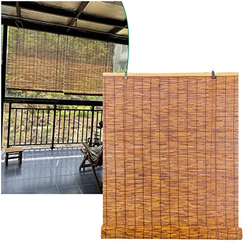 CcacHe Outdoor Bambus Rollo Retro Bambusrollo Blickdicht 60cm 80cm 100cm 120cm 150cm Breit Anti-UV Fenster-Rollo Bambus Jalousie Raffrollo Holzrollos Für Balkon Fenster, Anpassbar von CcacHe