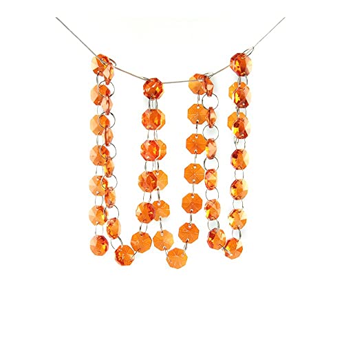 Kronleuchter-Prismen, Kristall, Orange, 5 m/50 m, 14 mm, Kristall-achteckige Perlen, Glasstränge mit Ringen (Farbe: Goldringe, Größe: 5 m) von CcacHe