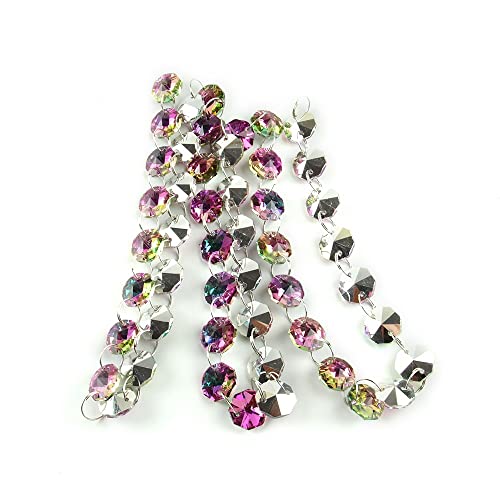 Kronleuchter Prismen Kristall 5m/50m Regenbogenkristall 14mm Perlen mit Ringen Glasdrähte Vorhänge Girlanden Ketten (Color : Silver Rings, Size : 50Meters) von CcacHe