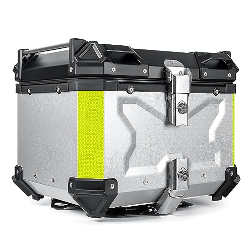 Motorrad Top Case Universal 45L 55L 65L 80L 100L Koffer Für Roller, Helmkoffer Motorradkoffer Wasserdicht Topcase Aluminium Rollerkoffer Motorrad-Heckkasten Mit Press-Lock-Schließsystem (Color : Silb von CcacHe