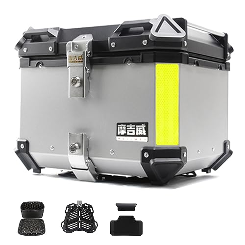 Topcase Motorradkoffer Wasserdicht Top Case 36L 45L 55L 65L Universal Roller Koffer Aluminium Motorrad Heckbox Helmkoffer Aufbewahrungsbox Rollerkoffer Mit Sicherheitsschloss (Color : B, Size : 55L von CcacHe