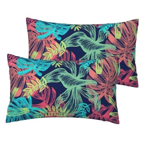 Cchgkpd Illustration Digital Art Leaf Print Faux Linen Pillowcase Set Two Piece Printed Bedding Set For A Modern Home Decor von Cchgkpd