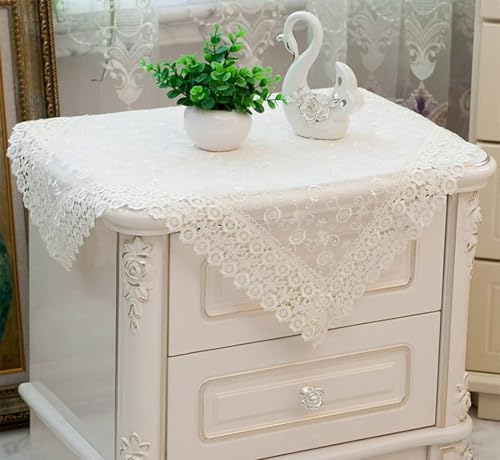 Ccipotatoo Quadratische Tischdecke, Nachttischdecke, dekorativer Tisch-Staubschutz, Beside Table Slipcover für Hochzeit, Party, Zuhause, Wohnzimmer, Dekoration (Weiß 4) von Ccipotatoo