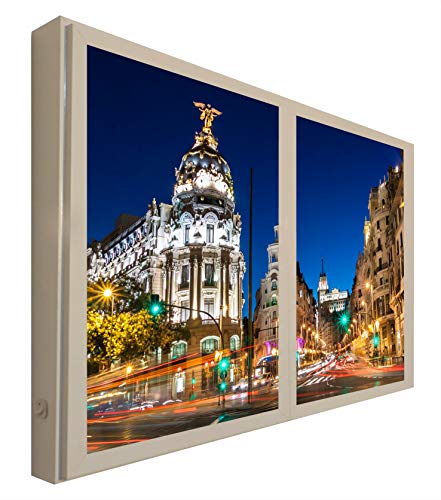 Ccretroiluminados Madrid Gran Via falsche Fenster Wandbilder beleuchtet, Holz, Mehrfarbig, 80 x 6.5 x 60 cm von CCRETROILUMINADOS