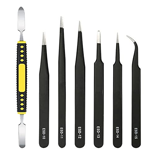 Cdemiy ESD Pinzetten Set, 7 Stk Antistatisch Edelstahl Pinzette Set und Brechstange, Modellbau Präzisionspinzette, für Elektronik Handwerk Schmuck Löten Reparatur Industrie Labor Präzisionsarbeit Cdemiy ESD Pinzetten Set, 7 Stk Antistatisch Edelstahl Pinzette Set und Brechstange, Modellbau Präzisionspinzette, für Elektronik Handwerk Schmuck Löten Reparatur Industrie Labor Präzisionsarbeit von Cdemiy