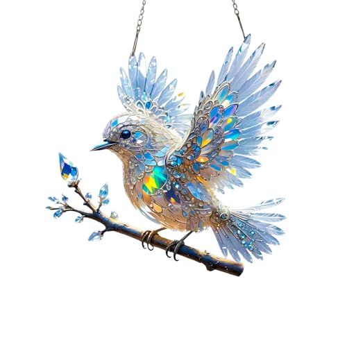 CeaBulo Doppelseitiger Acryl Bluebird Sun Catcher Hanging Ornament Mit Kettenfettkunst Design Garten Fenster Home Dekoration Fenster Hängende Dekore von CeaBulo