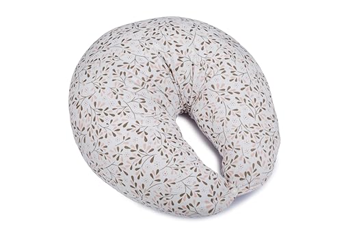 Ceba Baby® Stillkissen - Schwangerschaftskissen - 100% Baumwolle - Lagerungskissen für Babys - Babynest - ergonomisches Stillhörnchen, Nackenhörnchen - 150 cm - Öko-Tex Standard 100 - Kleine Blätter von Ceba Baby