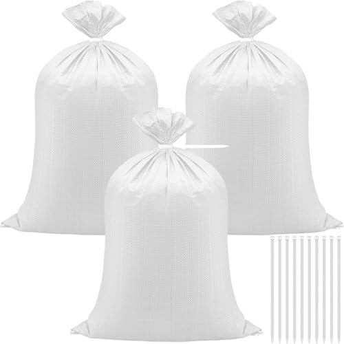 20 Stück Sandsäcke Gewebesäcke, 50 x 80cm Schwerlast Leere Kiessäcke Gartenabfallsack Transportsack Lagersack mit Kabelbinder für Hochwasserschutz Gartenabfall (Weiß) von Ceboic