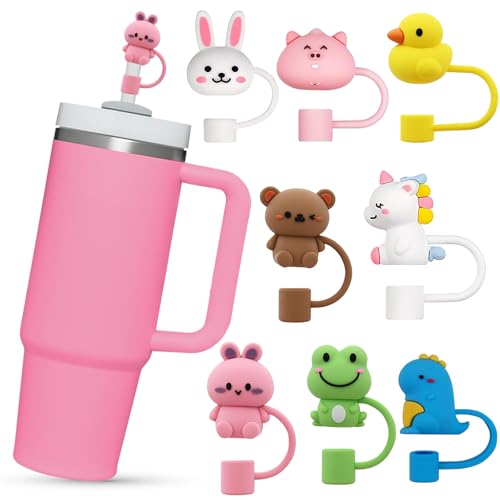 Ceboic 8 Stück Cartoon Tiere Strohhalm Abdeckung für Stanley Cup 30/40oz, Niedlich Strohspitzen Deckel Staubdichte Stroh Abdeckung für Strohhalme mit 9-10mm Durchmess von Ceboic