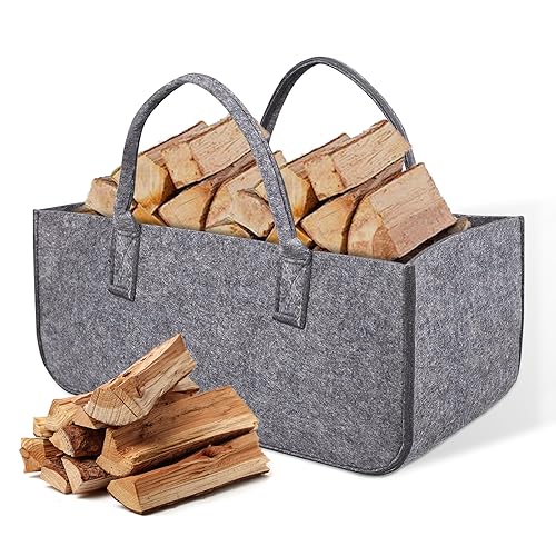 Ceboic Brennholz Filztasche Faltbar Kaminholztasche mit Henkel Große Einkaufstasche Holzkorb 50x25x25cm Verdickte Grau Multifunktional Filzkorb Einkaufskorb für Holz Zeitung Brennholz von Ceboic