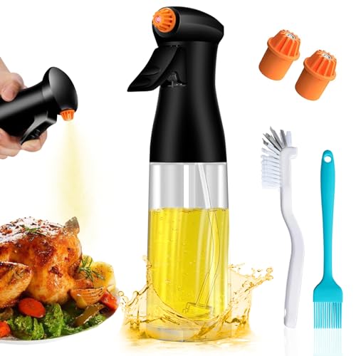 Ceboic Ölsprüher, 200ML Olivenöl Sprüher Öl Sprühflasche Glas mit Flaschenbürste und Ersatzdüsen, Auslaufsicher Essig Spritzer Ölspender Küchen Gadget für Kochen, BBQ, Grillen, Backen, Salad (Schwarz) von Ceboic