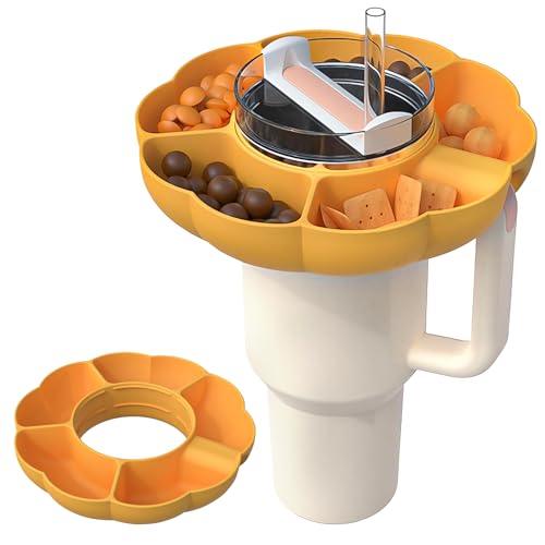 Ceboic Snackschale für Stanley Cup, Snack Tablett kompatibel mit Stanley Cup 40 oz mit Griff, Wiederverwendbar Runde Silikon-Snackring Snackteller mit 5 Fächern (Orange) von Ceboic