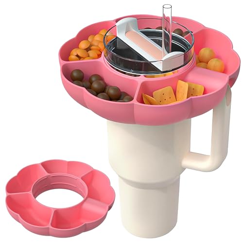 Ceboic Snackschale für Stanley Cup, Snack Tablett kompatibel mit Stanley Cup 40 oz mit Griff, Wiederverwendbar Runde Silikon-Snackring Snackteller mit 5 Fächern (Rosa) von Ceboic