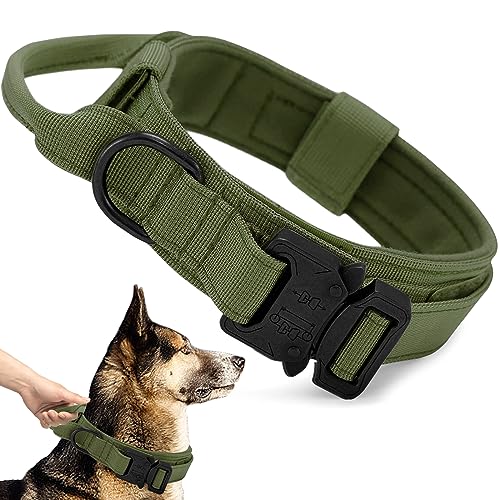 Ceboic Taktisches Hundehalsband, Weich Gepolstertes Verstellbare Nylon Hundehalsband mit Kontrollgriff Metallschnalle für Mittlere Große Hunde Jagd Training Freizeit Outdoor (L, Armeegrün) von Ceboic