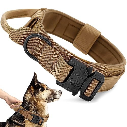 Ceboic Taktisches Hundehalsband, Weich Gepolstertes Verstellbare Nylon Hundehalsband mit Kontrollgriff Metallschnalle für Mittlere Große Hunde Jagd Training Freizeit Outdoor (M, Khaki) von Ceboic