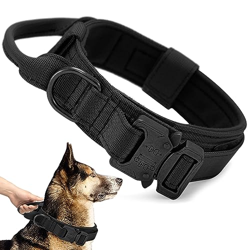 Ceboic Taktisches Hundehalsband, Weich Gepolstertes Verstellbare Nylon Hundehalsband mit Kontrollgriff Metallschnalle für Mittlere Große Hunde Jagd Training Freizeit Outdoor (M, Schwarz) von Ceboic