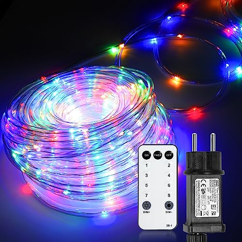 Cecaylie 10M Lichterschlauch Aussen, Bunt 8 Modi AußEn Innen Lichtschlauch mit Fernbedienung und Timer 100 LEDs Lichterkette, IP65, Dimmbar & Memory-Funktion für Hochzeit Party Garten Balkon von Cecaylie