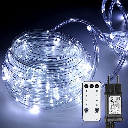 Cecaylie 10M Lichterschlauch Aussen, Kaltweiße 8 Modi AußEn Innen Lichtschlauch mit Fernbedienung und Timer 100 LEDs Lichterkette, IP65, Dimmbar & Memory-Funktion für Hochzeit Party Garten Balkon von Cecaylie