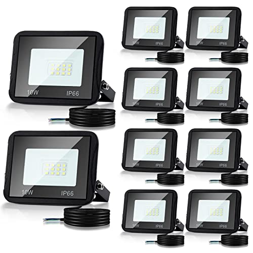 Cecaylie 10er 10W LED Fluter Außen, LED Strahler 6000K Kaltweiß 900LM IP66 Wasserdicht für Garten, Garage, Dock von Cecaylie