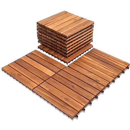 Cecaylie 110er Pack Holzfliesen aus Akazien Holz,6 Latten Fliese Holzfliesen 30x30 cm - 10 m² Balkonfliesen für Balkon, Garten & Terrasse | einfach, schnell & praktisch verlegt von Cecaylie