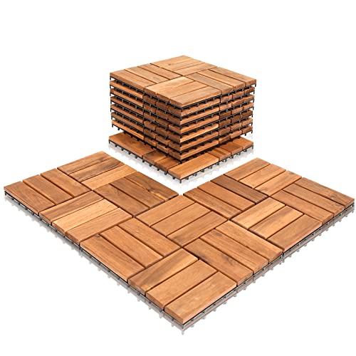 Cecaylie 11er Pack Holzfliesen aus Akazien Holz,12 Latten Fliese Holzfliesen 30x30 cm - 1 m² Balkonfliesen für Balkon, Garten & Terrasse | einfach, schnell & praktisch verlegt von Cecaylie