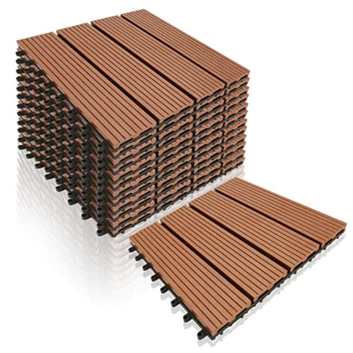 Cecaylie 11er Pack WPC Terrassenfliese,Braun Holzfliesen 30x30 cm - 1 m² .Ideal für den Außenbereich Klickfliesen für Balkon, Garten & Terrasse | einfach, schnell & praktisch verlegt von Cecaylie