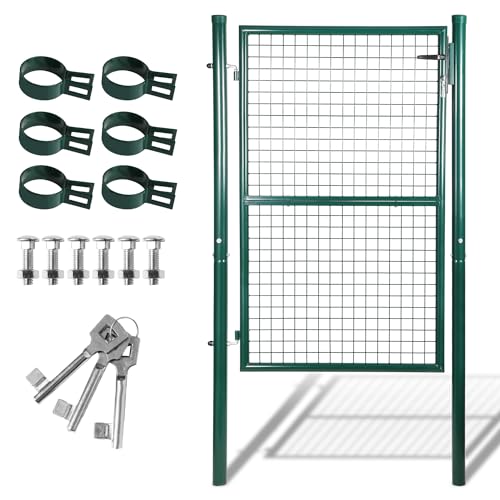 Cecaylie 150x100cm Gartentor, Metall-Gartentor aus verzinktem Stahl, Gartentür für Heckeneinfriedung, Zauntor, Hoftor, inkl. Edelstahlgriff und 3 Schlüsseln, Grün von Cecaylie