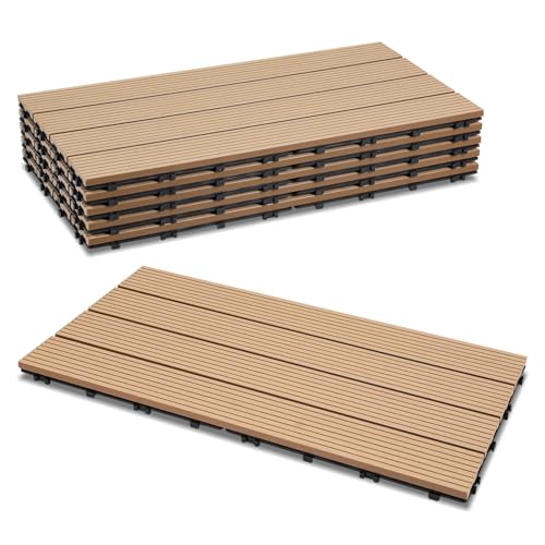 Cecaylie 18er Pack WPC Terrassenfliese, Teak Balkonfliesen 30x60cm - 3m², Ideal für den Außenbereich Klickfliesen für Balkon, Garten, Terrasse, Bodenbelag Einfach, Schnell und Praktisch Verlegt Cecaylie 18er Pack WPC Terrassenfliese, Teak Balkonfliesen 30x60cm - 3m², Ideal für den Außenbereich Klickfliesen für Balkon, Garten, Terrasse, Bodenbelag Einfach, Schnell und Praktisch Verlegt von Cecaylie