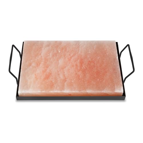 Cecaylie 1X Salzstein zum Grillen XXL, 20x30x3cm Salz Grillsteine Mit Eisenplatte, Wiederverwendbar Salzgrillstein, Original Kristallsalz aus dem Vorgebirge, Salzplatte zum Grillen für BBQ von Cecaylie