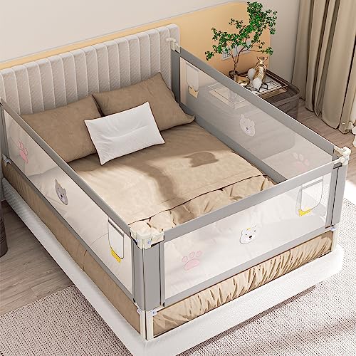 Cecaylie 200CMx2+180CMx1 Rausfallschutz Bett, Bettgitter für Kinder, Höhenverstellbar 70-98 cm, Rausfallschutz Bett für Kinder, Kinderbettgitter mit luftiges Netz, Bed Rail stabile Bauweise, Grau von Cecaylie