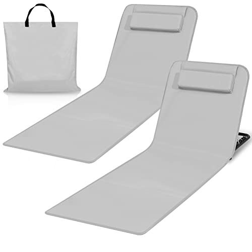 Cecaylie 2er Set Faltbare Strandmatte, Tragbar Strandliegen mit Rückenlehne, Strandstuhl 5-stufige Verstellbar, Klappbar Strandliege für Strand, Camping- Hellgrau von Cecaylie