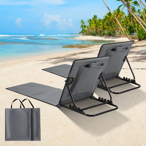 Cecaylie 2er Set Faltbare Strandmatte 158CM, Tragbar Strandliegen mit Rückenlehne, Strandstuhl 5-stufige Verstellbar, Klappbar Strandliege für Strand, Camping, Grau Cecaylie 2er Set Faltbare Strandmatte 158CM, Tragbar Strandliegen mit Rückenlehne, Strandstuhl 5-stufige Verstellbar, Klappbar Strandliege für Strand, Camping, Grau von Cecaylie